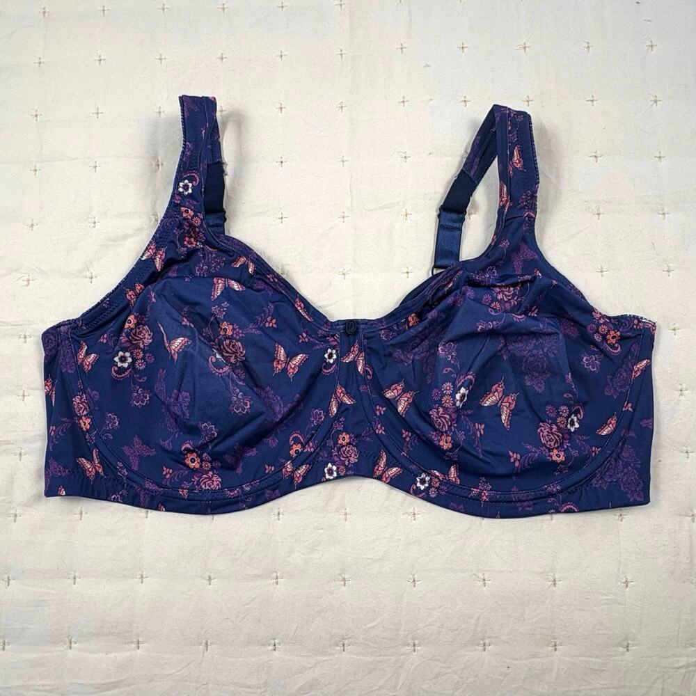 Comfort Choice Print Underwire Bra Women's 48D Blue Pink NEW